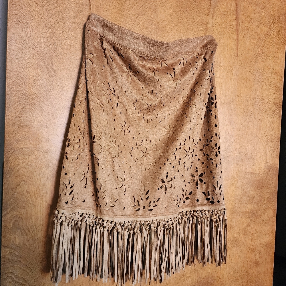Suede Fringe Skirt